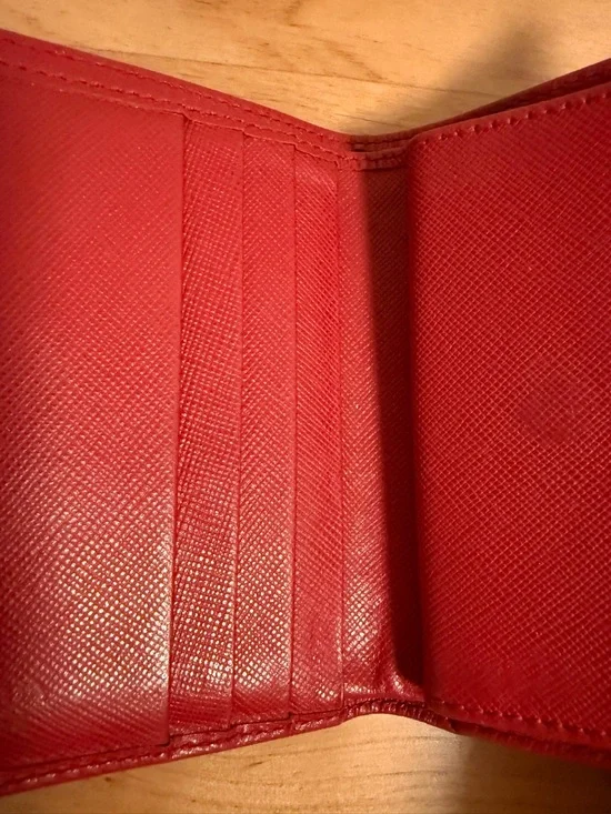 Prada Red Saffiano Leather Compact Wallet Card Holder with Gold Logo with Box - Picture 12 of 16